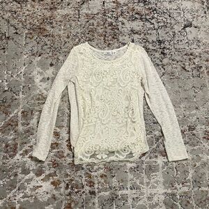 Cato Cream and white lace long sleeve top